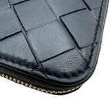ボッテガ・ヴェネタ BOTTEGA VENETA ジップアラウンドコインケース 749933 ネイビー ゴールド金具 イントレチャート レディース カードケース