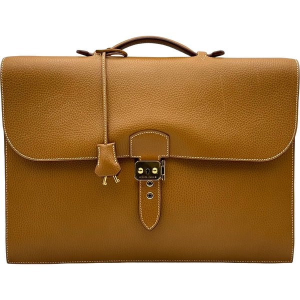 HERMES ブラウン ビジネスバッグ エルメス HERMES サックアデベッシュ41 □C刻 サフラン ゴールド金具