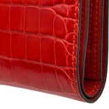 エルメス HERMES べアンコンパクト X刻印 ゼラニウム シルバー金具 アリゲーターリセ ユニセックス 二つ折り財布