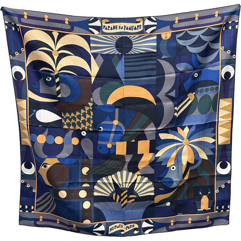 エルメス HERMES カレ90 Parade en Fanfare ネイビー シルク