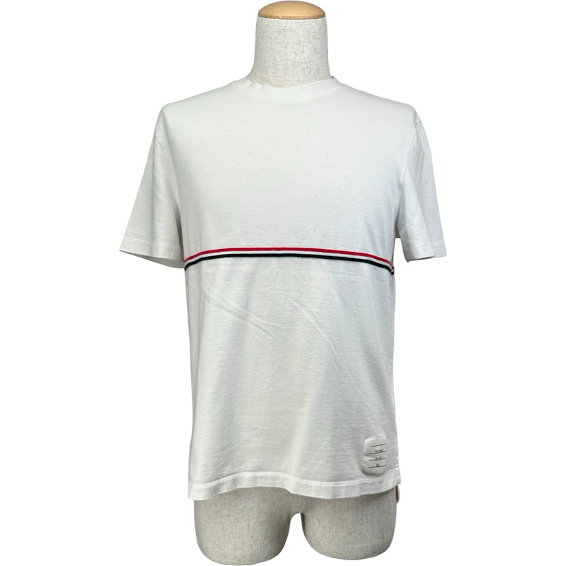 THOM BROWNE 定番トリコロールシャツ サイズ0 アメリカ製 トムブラウン THOM BROWNE トリコロール半袖Tシャツ MJS221A ホワイト
