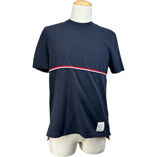 極美品✨ トムブラウン　半袖 トップス　トリコロールライン　ピンク　34 トムブラウン THOM BROWNE トリコロール半袖Tシャツ MJS221A ネイビー