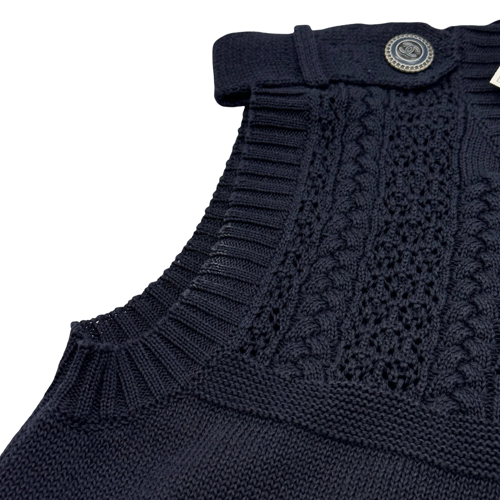 シャネル CHANEL ノースリーブサマーニットワンピース P53710 ネイビー