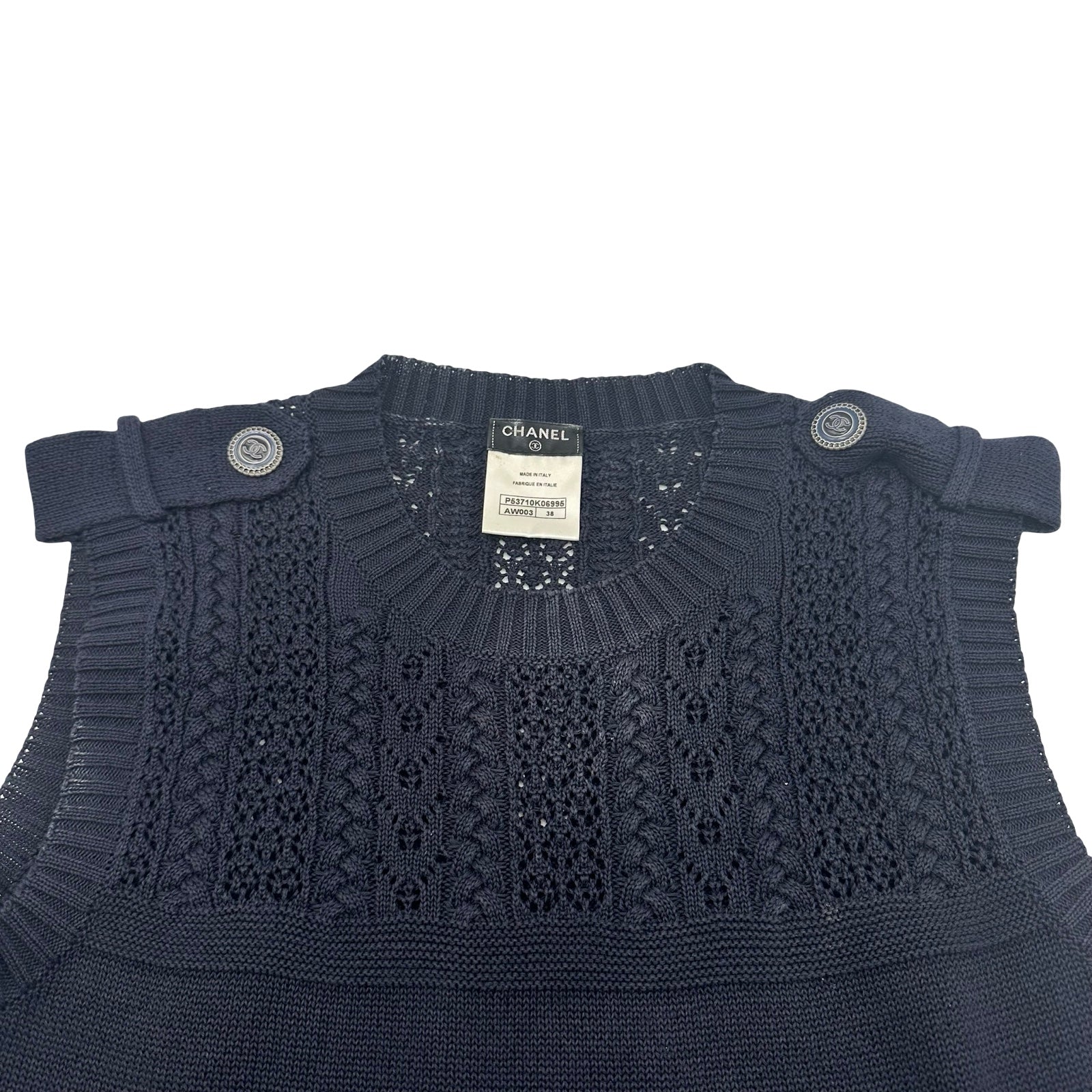 シャネル CHANEL ノースリーブサマーニットワンピース P53710 ネイビー