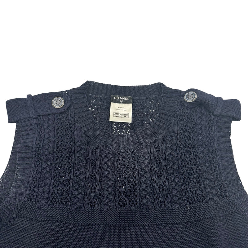 シャネル CHANEL ノースリーブサマーニットワンピース P53710 ネイビー