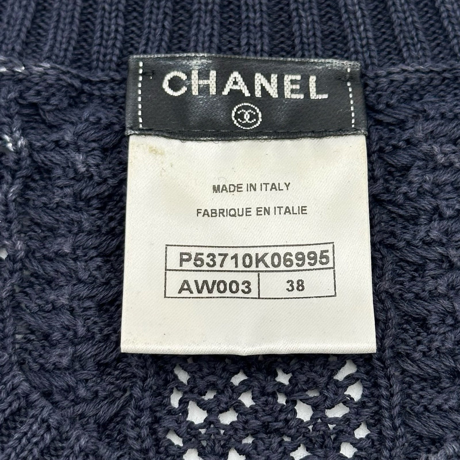 シャネル CHANEL ノースリーブサマーニットワンピース P53710 ネイビー