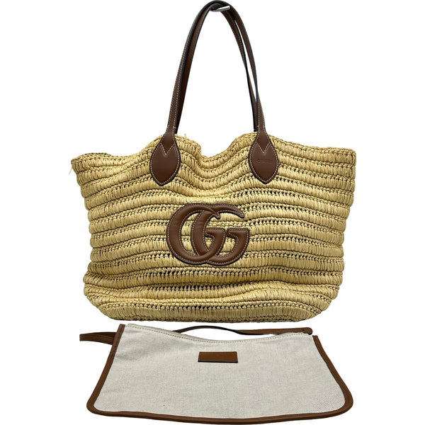 グッチ GUCCI GGロゴラフィアトート 836506 ベージュ ラフィア/レザー