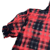 シャネル CHANEL シアーチェック半袖シャツ P55931 レッド コットン レディース ブラウス