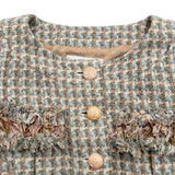 シャネル CHANEL カメリアボタンツイードジャケット P44989 ピンク シルク レディース ノーカラージャケット