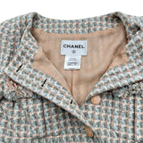シャネル CHANEL カメリアボタンツイードジャケット P44989 ピンク シルク レディース ノーカラージャケット