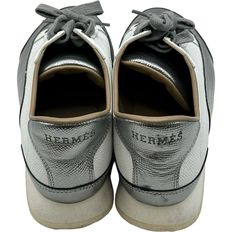 エルメス HERMES クイック ローカットスニーカー シルバー レザー