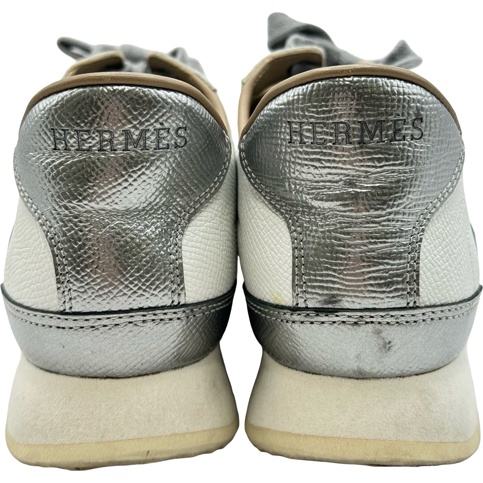 エルメス HERMES クイック ローカットスニーカー シルバー レザー