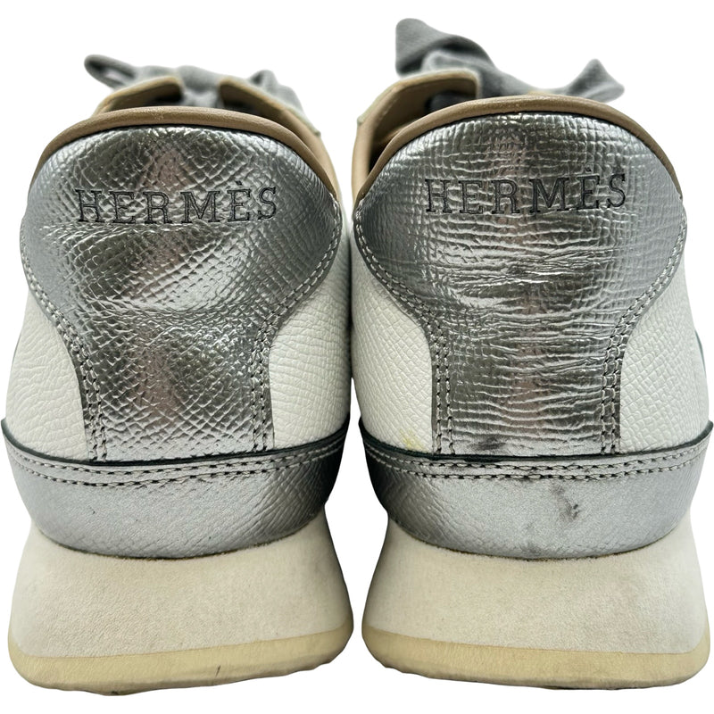 エルメス HERMES クイック ローカットスニーカー シルバー レザー