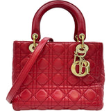 クリスチャン・ディオール Christian Dior レディディオール ミディアム レッド ゴールド金具 ラムスキン レディース ショルダーバッグ