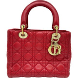 クリスチャン・ディオール Christian Dior レディディオール ミディアム レッド ゴールド金具 ラムスキン レディース ショルダーバッグ
