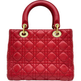 クリスチャン・ディオール Christian Dior レディディオール ミディアム レッド ゴールド金具 ラムスキン レディース ショルダーバッグ