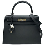 エルメス HERMES ケリー28 外縫い W刻印 ブラック シルバー金具 エプソン レディース ショルダーバッグ