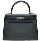 エルメス HERMES ケリー28 外縫い W刻印 ブラック シルバー金具 エプソン レディース ショルダーバッグ