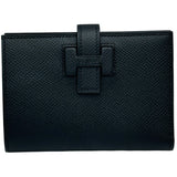 エルメス HERMES ニューHパッサンコンパクト W刻印 ブラック シルバー金具 エプソン レディース 二つ折り財布