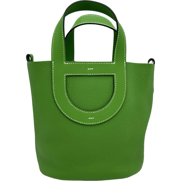 HERMES エルメス キャンバストートハンドバッグ ライムグリーン 内タグあり エルメス HERMES インザループ18 W刻印 ヴェールユッカ シルバー金具