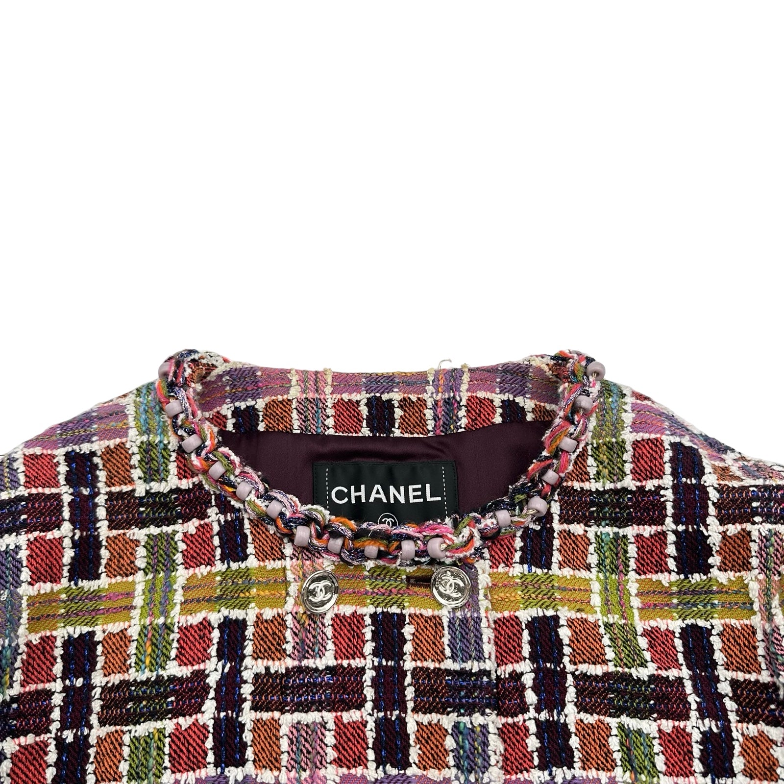 シャネル CHANEL ココマークボタンマルチカラーチェックツイード