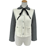 クリスチャン・ディオール Christian Dior ハウンドトゥース切替カシミヤブレンドニットジャケット 644V53A2983 ホワイト ウール レディース その他アウター
