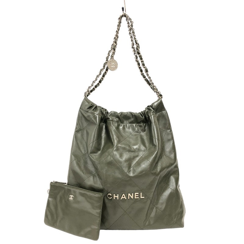 シャネル CHANEL CHANEL22 ラージ ハンドバッグ AS3262 カーキ シルバー金具 シャイニーカーフ レディース ショルダーバッグ