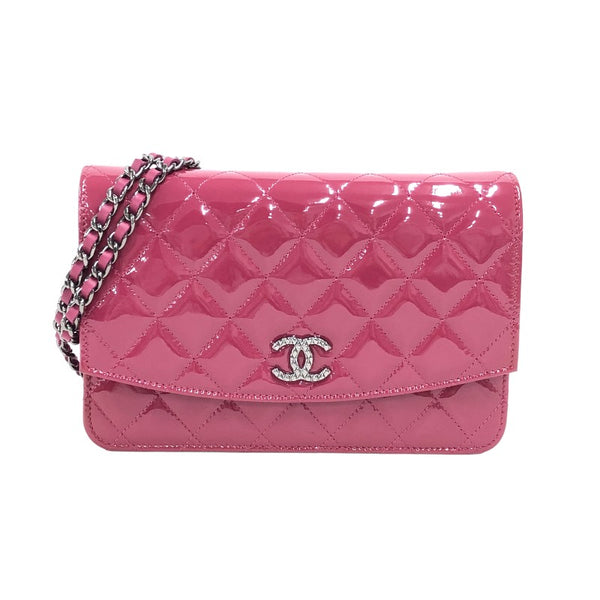 シャネル CHANEL ブリリアント チェーンウォレット A48692 20番台 ワインレッド シルバー金具 パテント レディース 長財布