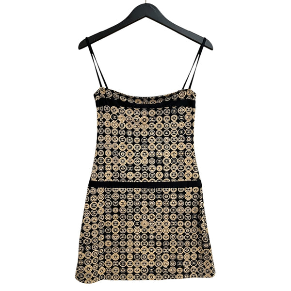 シャネル CHANEL ココマーク 総柄キャミソールワンピース ブラック 38 ナイロン/スパンデックス レディース ワンピース