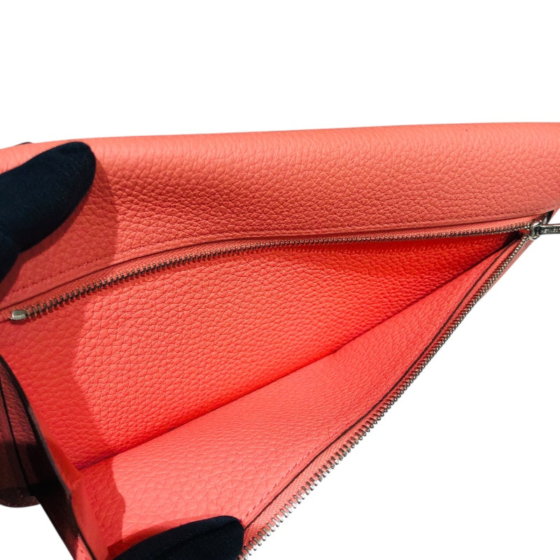 エルメス HERMES ドゴンロング T刻 フラミンゴ　シルバー金具 トゴ レディース 長財布