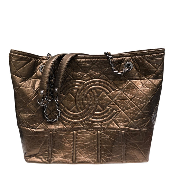 シャネル CHANEL ココマークチェーントート A47297 ブロンズ レザー レディース トートバッグ