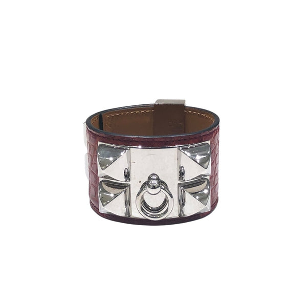 エルメス HERMES コリエドシアンバングルS ルージュアッシュ　シルバー金具 アリゲーターマット アクセサリー