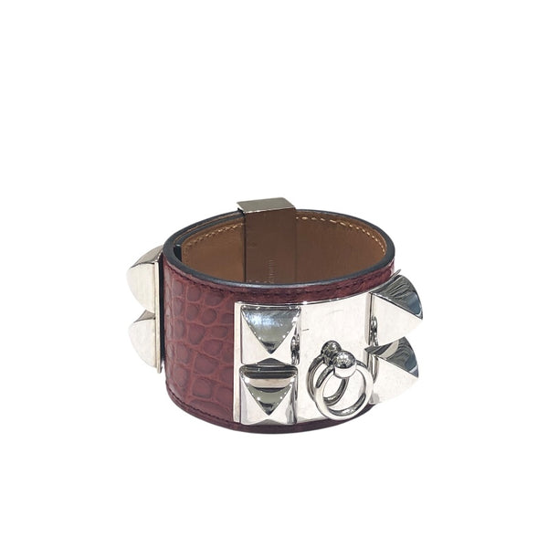 エルメス HERMES コリエドシアンバングルS ルージュアッシュ　シルバー金具 アリゲーターマット アクセサリー