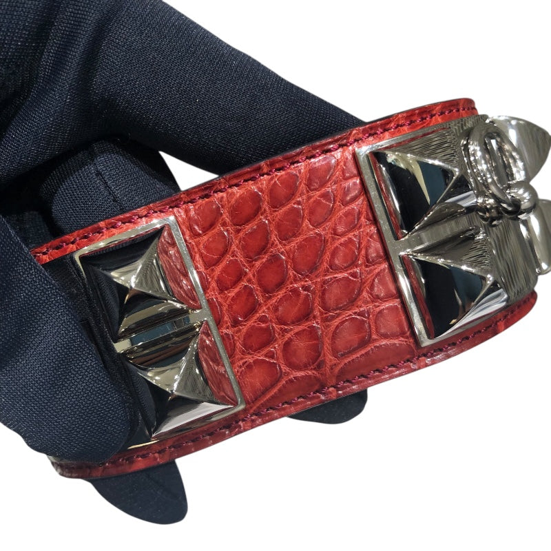エルメス HERMES コリエドシアンバングルS ルージュアッシュ　シルバー金具 アリゲーターマット アクセサリー