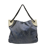 シャネル CHANEL ロゴストライプチェーントート A47915 マルチカラー　SV金具 ナイロンキャンバス レディース トートバッグ
