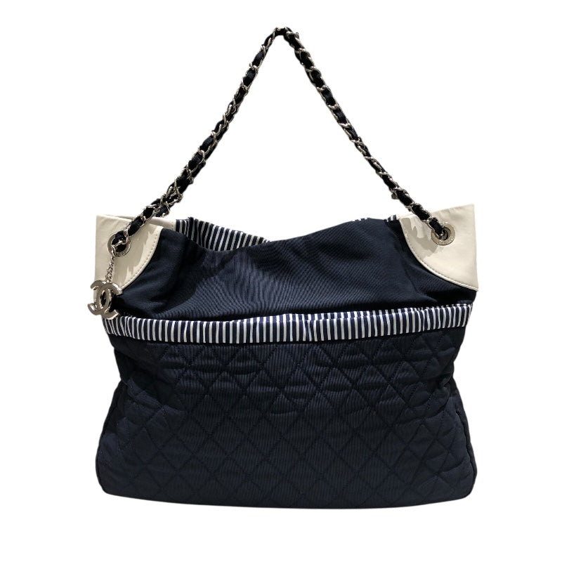 シャネル CHANEL ロゴストライプチェーントート A47915 マルチカラー　SV金具 ナイロンキャンバス レディース トートバッグ