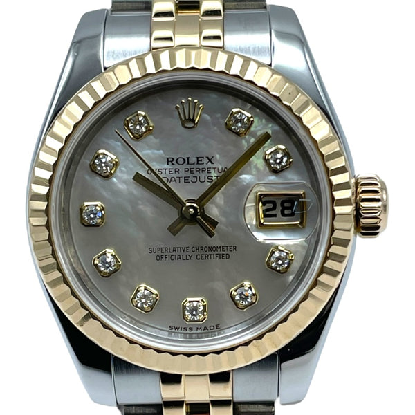 ロレックス ROLEX デイトジャスト26ホワイトシェル G番 179173NG ホワイトシェル K18YG/SS 自動巻き レディース 腕時計