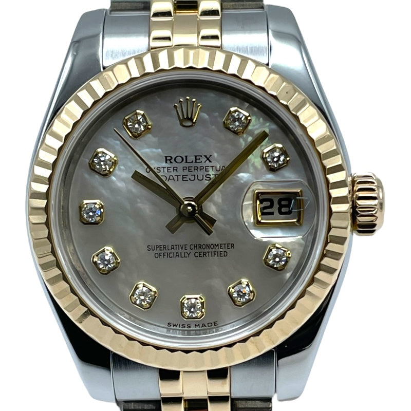 ロレックス ROLEX デイトジャスト26ホワイトシェル G番 179173NG ホワイトシェル K18YG/SS 自動巻き レディース 腕時計