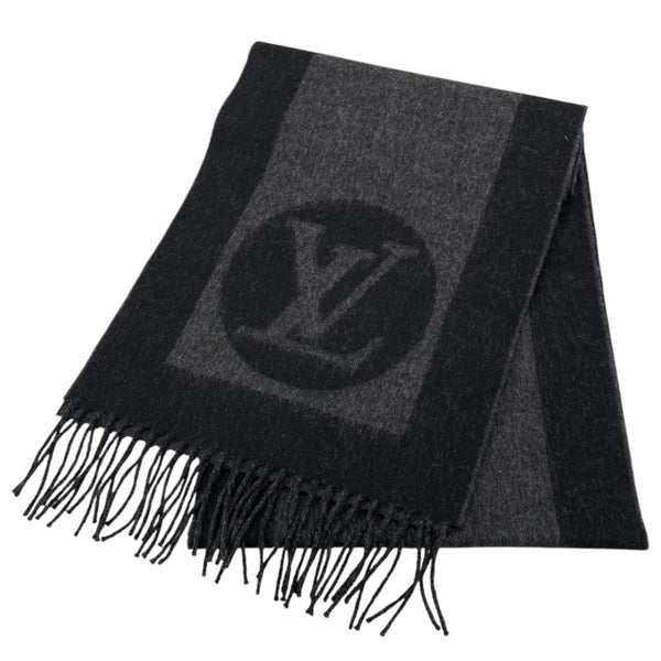 ルイ・ヴィトン LOUIS VUITTON マフラー・カーディフ M70482 グレー ブラック ウール/カシミヤ メンズ マフラー