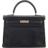 エルメス HERMES ケリー32 内縫い □C刻印 ブラック マットSV金具 エバーカーフ レディース ショルダーバッグ