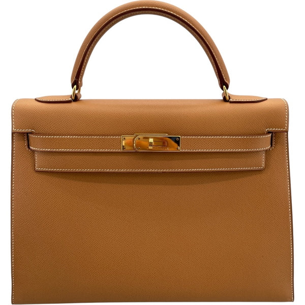 エルメス HERMES ケリー32 外縫い 〇Y刻印 ナチュラル GD金具 クシュベル レディース ショルダーバッグ