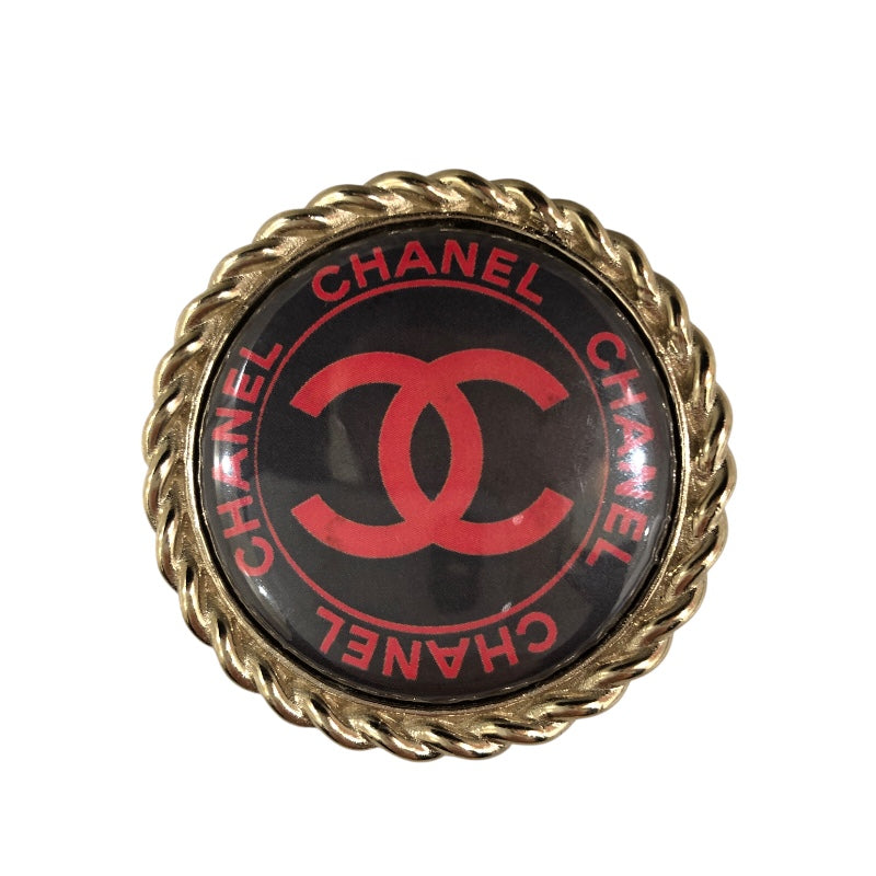 シャネル CHANEL ココマークブローチ ライトゴールド×ブラック×レット メッキ/プラスチック アクセサリー