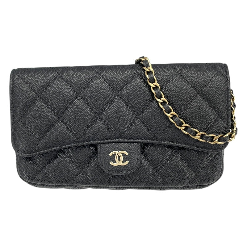 シャネル CHANEL フラップ フォン ショルダー AP2096 ブラック GD金具 キャビアスキン レディース ショルダーバッグ