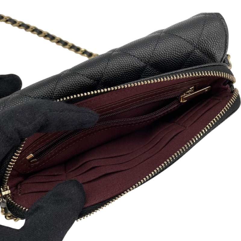 シャネル CHANEL フラップ フォン ショルダー AP2096 ブラック GD金具 キャビアスキン レディース ショルダーバッグ