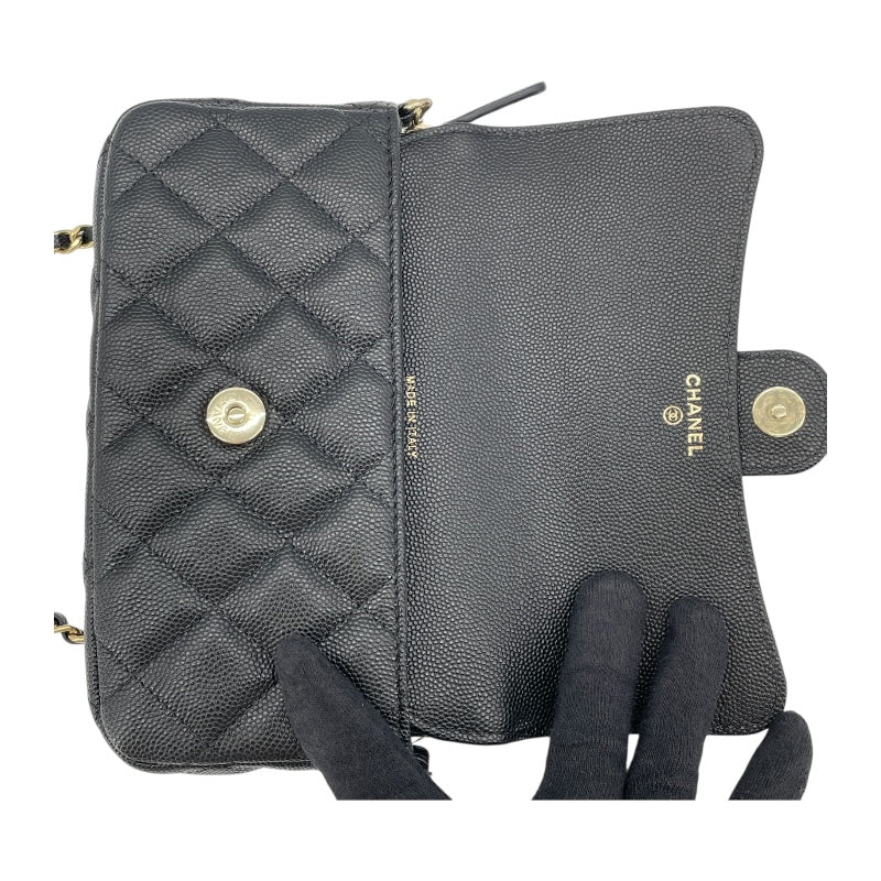 シャネル CHANEL フラップ フォン ショルダー AP2096 ブラック GD金具 キャビアスキン レディース ショルダーバッグ