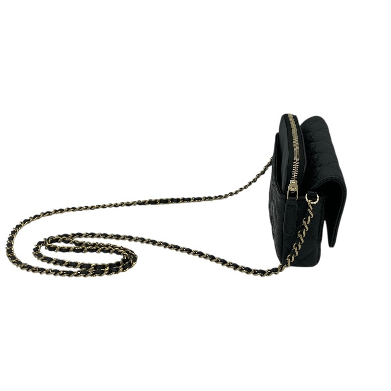 シャネル CHANEL フラップ フォン ショルダー AP2096 ブラック GD金具 キャビアスキン レディース ショルダーバッグ