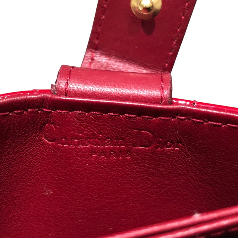 クリスチャン・ディオール Christian Dior レディディオール アコーディオンカードケース レッド レザー×パテント レディース カードケース