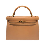 エルメス HERMES ケリー32　外縫い □E刻 ナチュラル　GD金具 クシュベル レディース ハンドバッグ