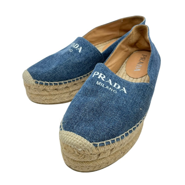 プラダ PRADA ロゴデニムエスパドリーユスリッポン 1S052M ブルー レディース スリッポン