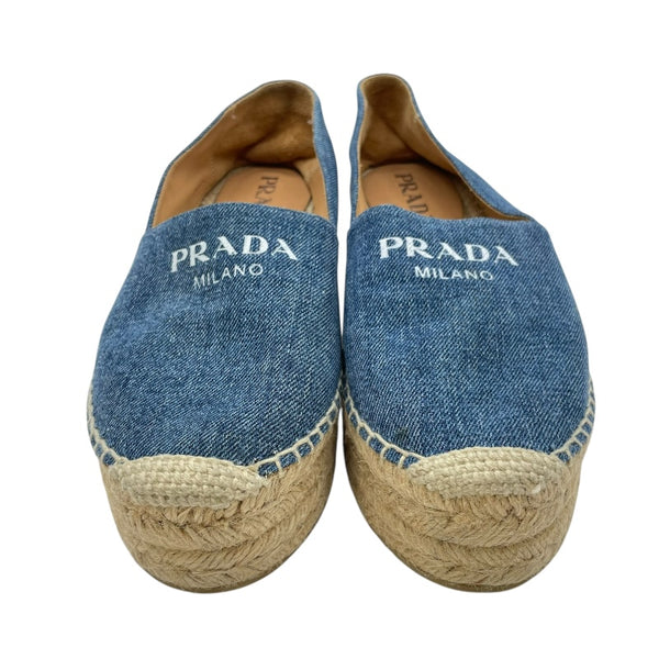 プラダ PRADA ロゴデニムエスパドリーユスリッポン 1S052M ブルー レディース スリッポン